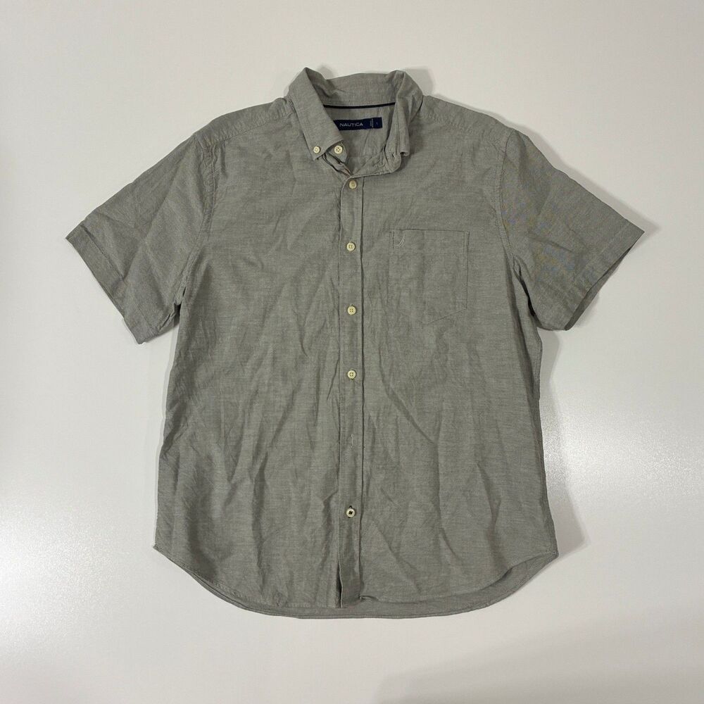 Nautica Button-Down Short Sleeve Shirt Gray L